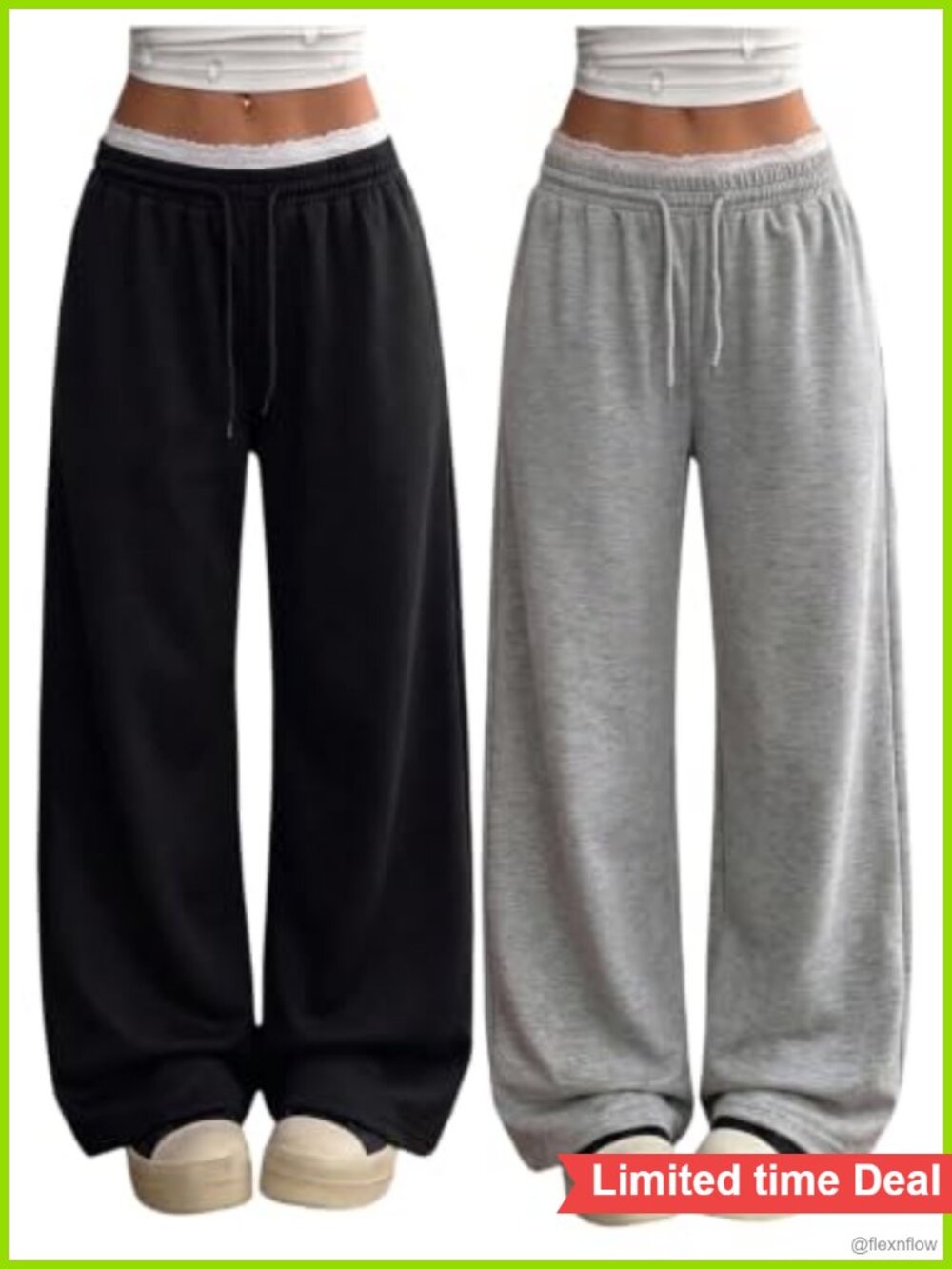 Girls 2-Pack Wide Leg Sweatpants Lace Trim Loose Fit Casual Pants
